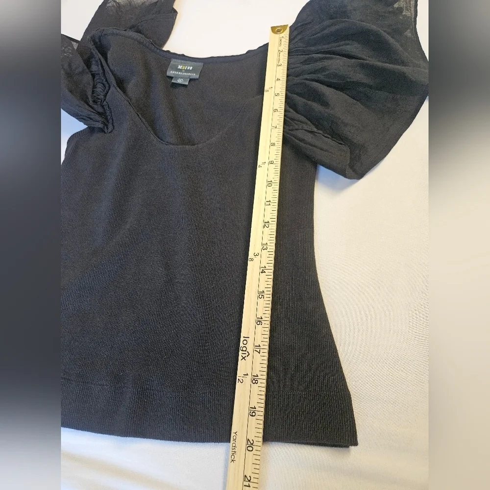 Maeve By Anthropologie -Blouse Women's XS Black ,Ruffled Puff Sleeve - Picture 4 of 6